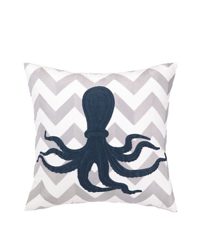 Peking Handicraft Octopus Embroidered Chevron Pillow