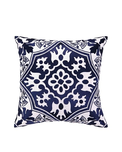 Peking Handicraft Flower Emblem Pillow, Navy