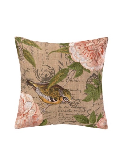 Peking Handicraft Right-Facing Song Bird Embroidered Pillow