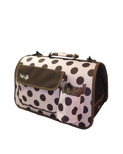 Pet Life Airline-Approved Polka-Dot Zippered Pet Carrier, Pink/Brown, Medium