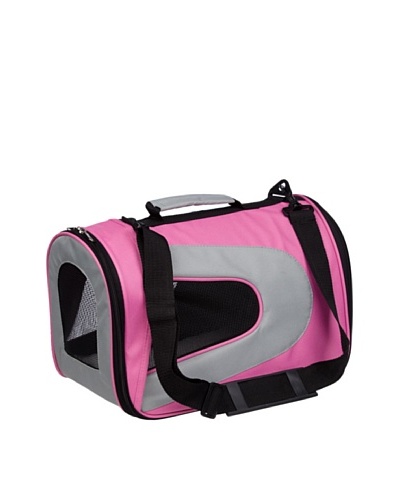 Pet Life Folding Zippered Sporty Nylon Canvas Dog Carrier, Pink/White, Medium
