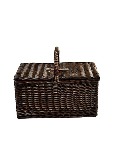 Picnic at Ascot Buckingham Basket for 4 with Coffee, Brown Wicker/SC Stripe