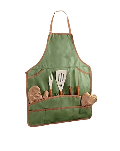 Picnic Time BBQ Apron Tote with Tools, Green