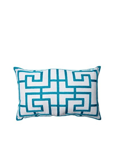 Embroidered Blue Geometric Rectangular Throw Pillow
