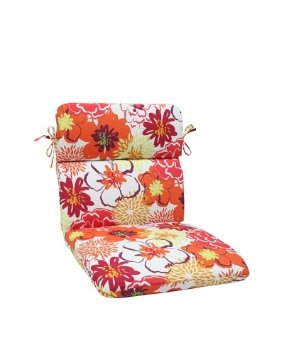 Pillow Perfect Outdoor Floral Fantasy Rounded Corner Chair Cushion, Raspberry