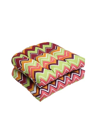 Pillow Perfect Set of 2 Outdoor Zig Zag Wicker Seat Cushions, Raspberry