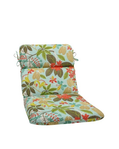 Pillow Perfect Outdoor Fancy a Floral Caribbean Rounded Corner Chair Cushion, Blue/Brown