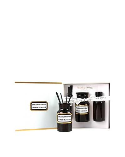 Plain & Simple Vintage Amber Glass Lime Basil Mandarin Perfumed Diffuser Set