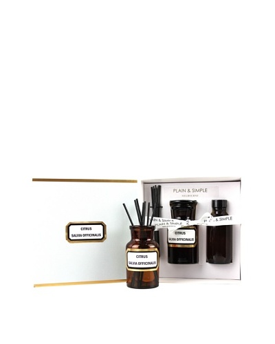 Plain & Simple Vintage Amber Glass Sage and Citrus Perfumed Diffuser Set