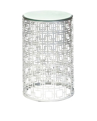 Prima Design Source Round Accent Table with Pierced Geometric Pattern, Nickel