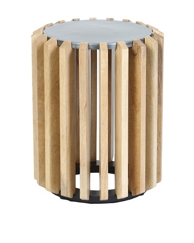 Prima Design Source Wooden Plank Drum Table with Metal Top, Natural