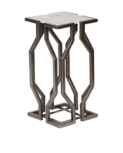 Prima Design Source Geometric Accent Table with Granite Top, Antique Pewter/White