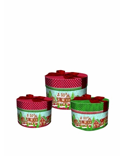 Punch Studio 3-Piece Round Nesting Gingerbread House Boxes