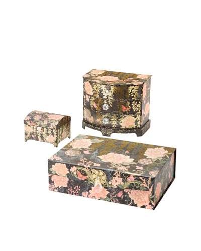 Punch Studio Set of 3 Boudoir Collection Treasure Boxes, Asian Peony