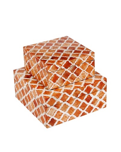 Purva Nested Damask Bone Boxes, Orange