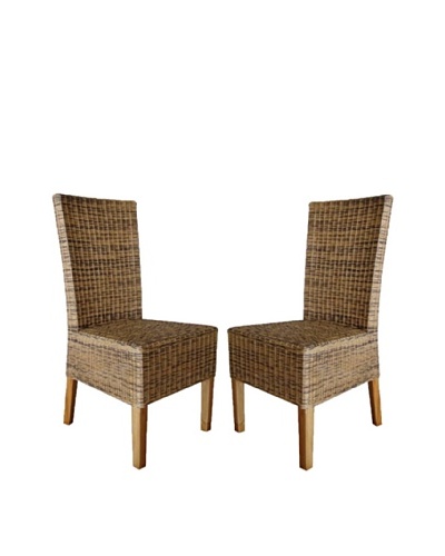Rattan Living Set of 2 Wicker Chairs, Brown