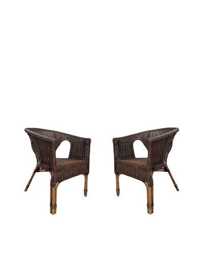 Rattan Living Set of 2 Wicker Chairs, Espresso