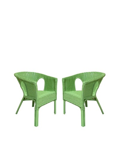 Rattan Living Set of 2 Wicker Chairs, Green