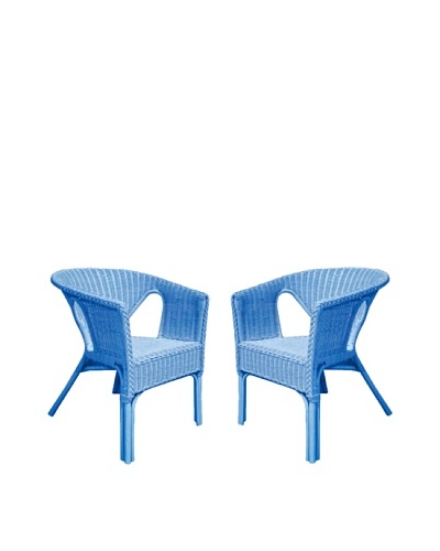 Rattan Living Set of 2 Wicker Chairs, Blue