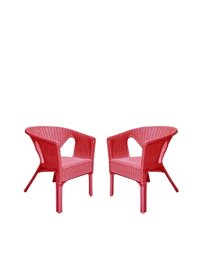 Rattan Living Set of 2 Wicker Chairs, RedAs You See