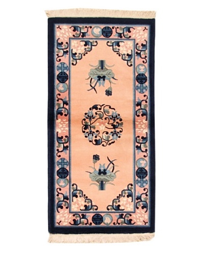 Roubini Chinese Wool Rug With Antique Finish, Peach/Navy, 4' 2 x 2' 2