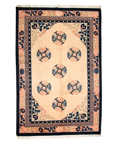 Roubini Chinese Wool Rug With Antique Finish, Peach/Navy, 9' 2 x 6'