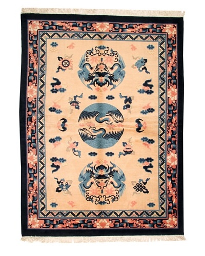 Roubini Chinese Wool Rug With Antique Finish, Peach/Blue, 7' 6 x 5' 6