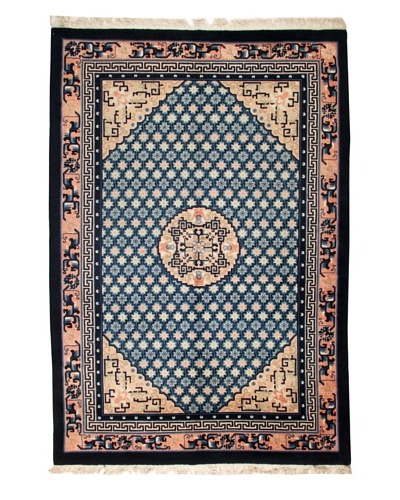 Roubini Chinese Wool Rug With Antique Finish, Peach/Navy, 9' x 6' 3As You See