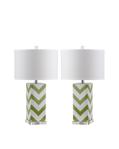 Safavieh Set of 2 Chevron Stripe Table Lamps, Green