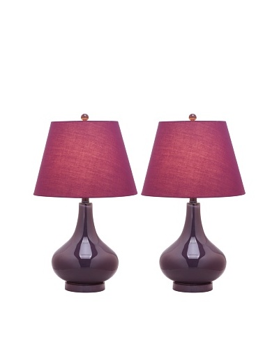 Safavieh Set of 2 Amy Gourd Glass Lamps, Dark Purple