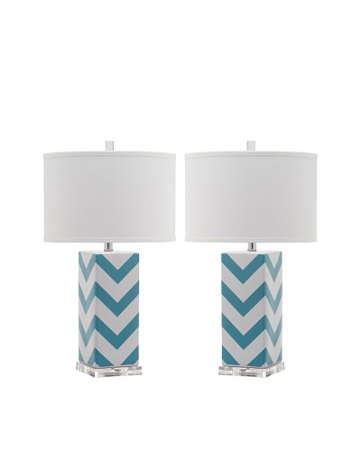 Safavieh Set of 2 Chevron Stripe Table Lamps, Light Blue
