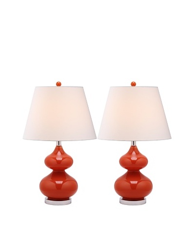 Safavieh Eva Double Gourd Glass Lamp, Set Of 2, Blood Orange/Silver