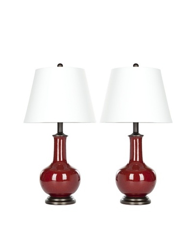 Safavieh Set of 2 Carolanne Table Lamp Silver Neck with Red, White Shade