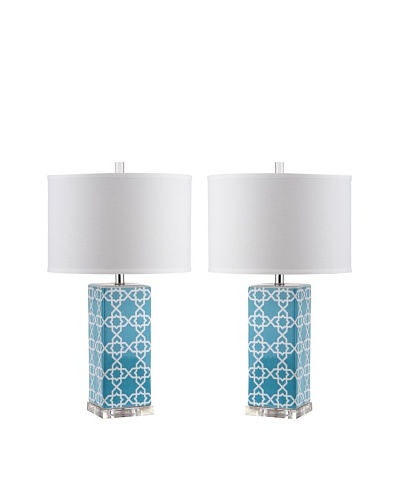 Safavieh Set of 2 Quatrefoil Table Lamps, Light Blue