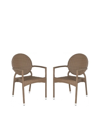 Safavieh Set of 2 Valdez Indoor/Outdoor Stacking Arm Chairs, Brown