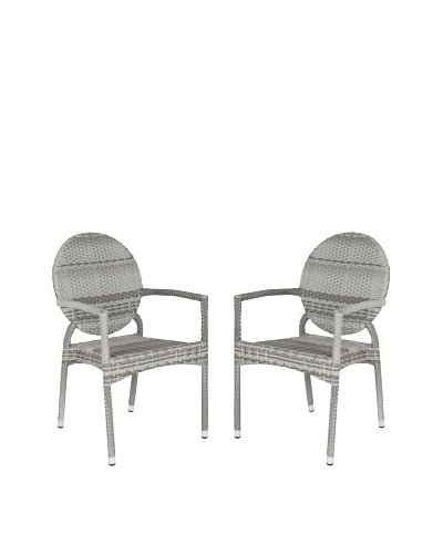 Safavieh Set of 2 Valdez Indoor/Outdoor Stacking Arm Chairs, Grey