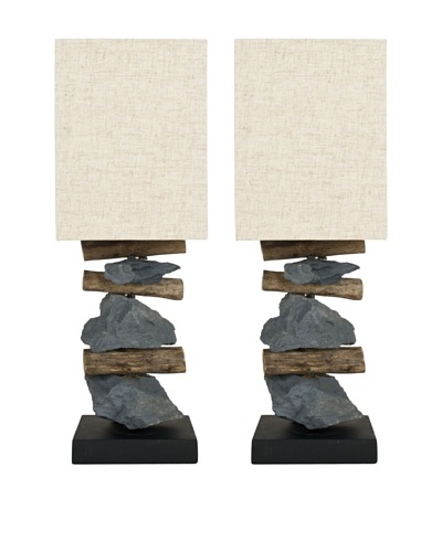Safavieh Set of 2 Highlander Mini Table Lamps, Natural/Stone