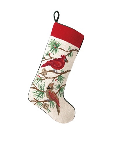 Sally Eckman Roberts Snowbirds Christmas Needlepoint Stocking, Red