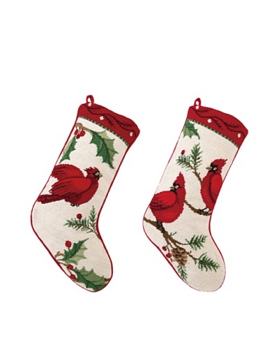 Sally Eckman Roberts Set of 2 Winterberry Cardinal Needlepoint Stockings