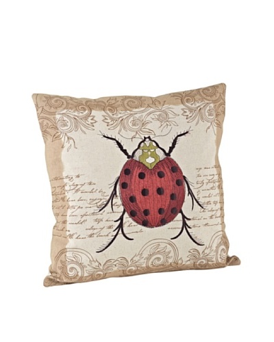 Saro Lifestyle Natural Ladybug Square Pillow