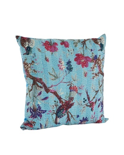 Saro Lifestyle Turquoise Printed Pillow with Kantha Stitches