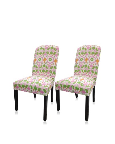 Sole Designs Set of 2 Daisy Flora Camelback Chairs, Pink/Green/White