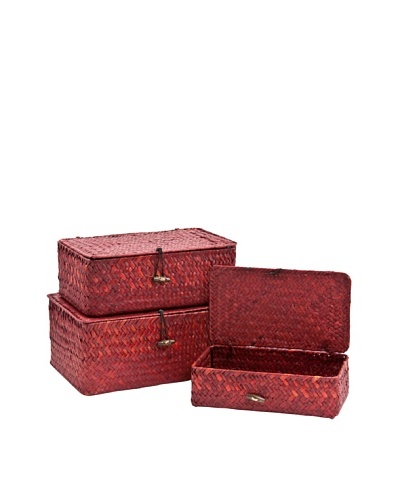 Skalny Set of 3 Rectangular Seagrass Storage Boxes, Red