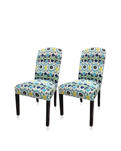 Sole Designs Set of 2 Flora Camelback Chairs, Blue/Yellow