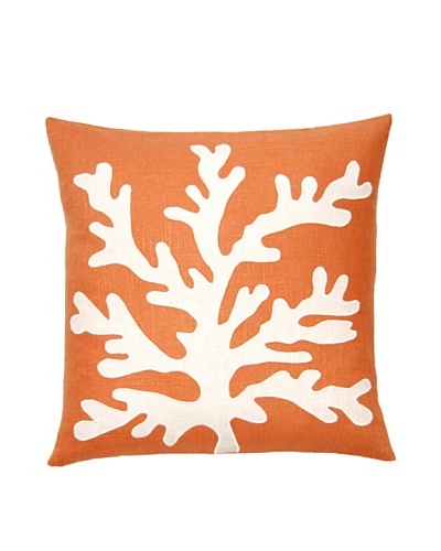Square Feathers Sea Coral Coral/Ivory Square Pillow