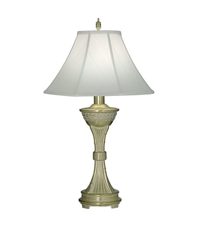 Stiffel Lighting Satin Brass and White Antique Table Lamp