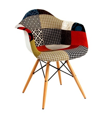 Stilnovo Mid Century Arm Chair With Fabric Covered Seat And Wooden Dowel Legs, Patchwork/Wood