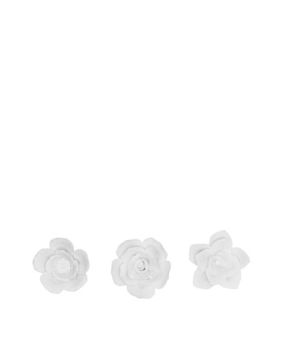 The HomePort Collection Set of 3 White Floral Magnets, White
