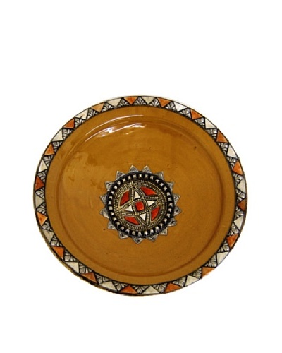Badia Ceramic Plate with Metal and Bone, Yellow/Red/Silver