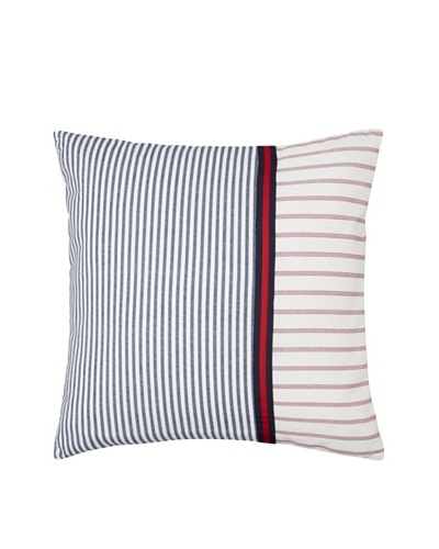Tommy Hilfiger Vintage Plaid Pieced Stripe Decorative Pillow, Navy/White/Red, 18 x 18
